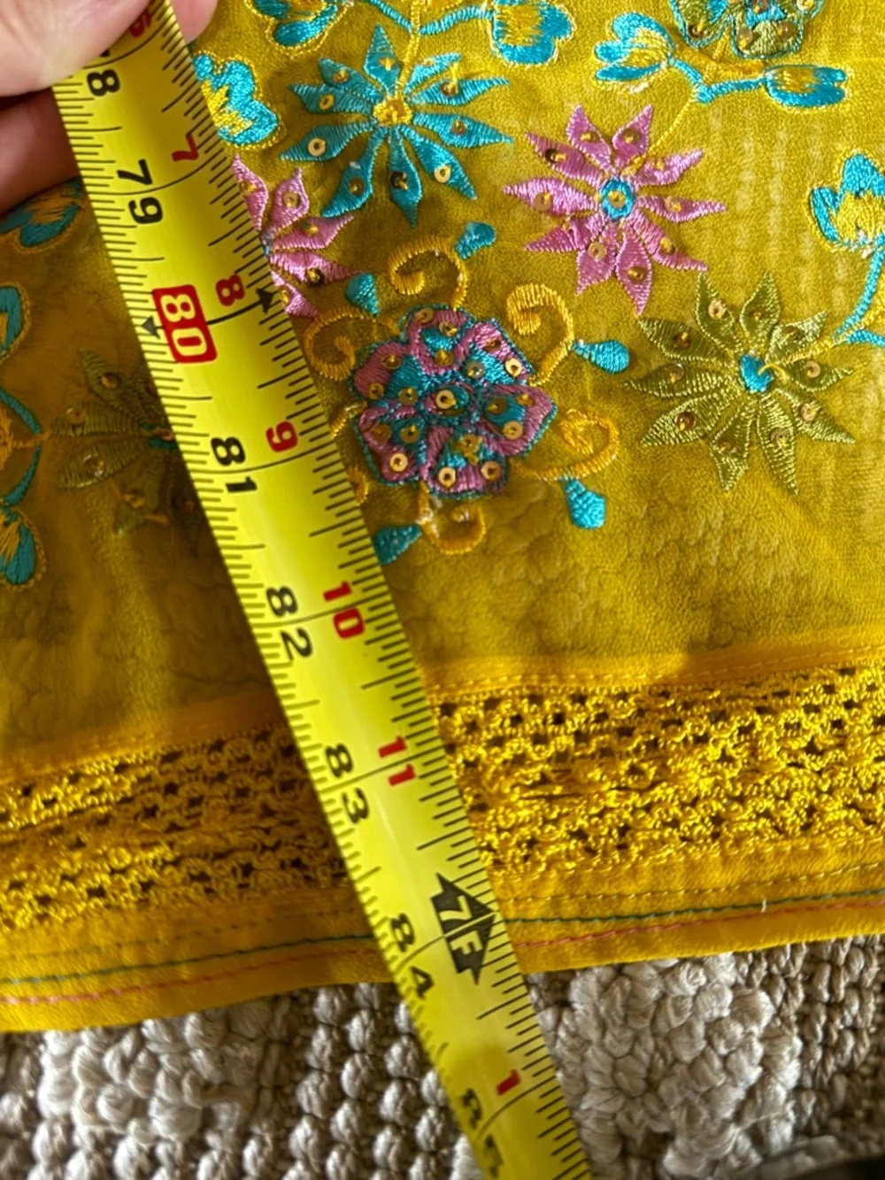 Unbranded Yellow Table cloth 40x84”  vintage India Embroidered floral Wrap